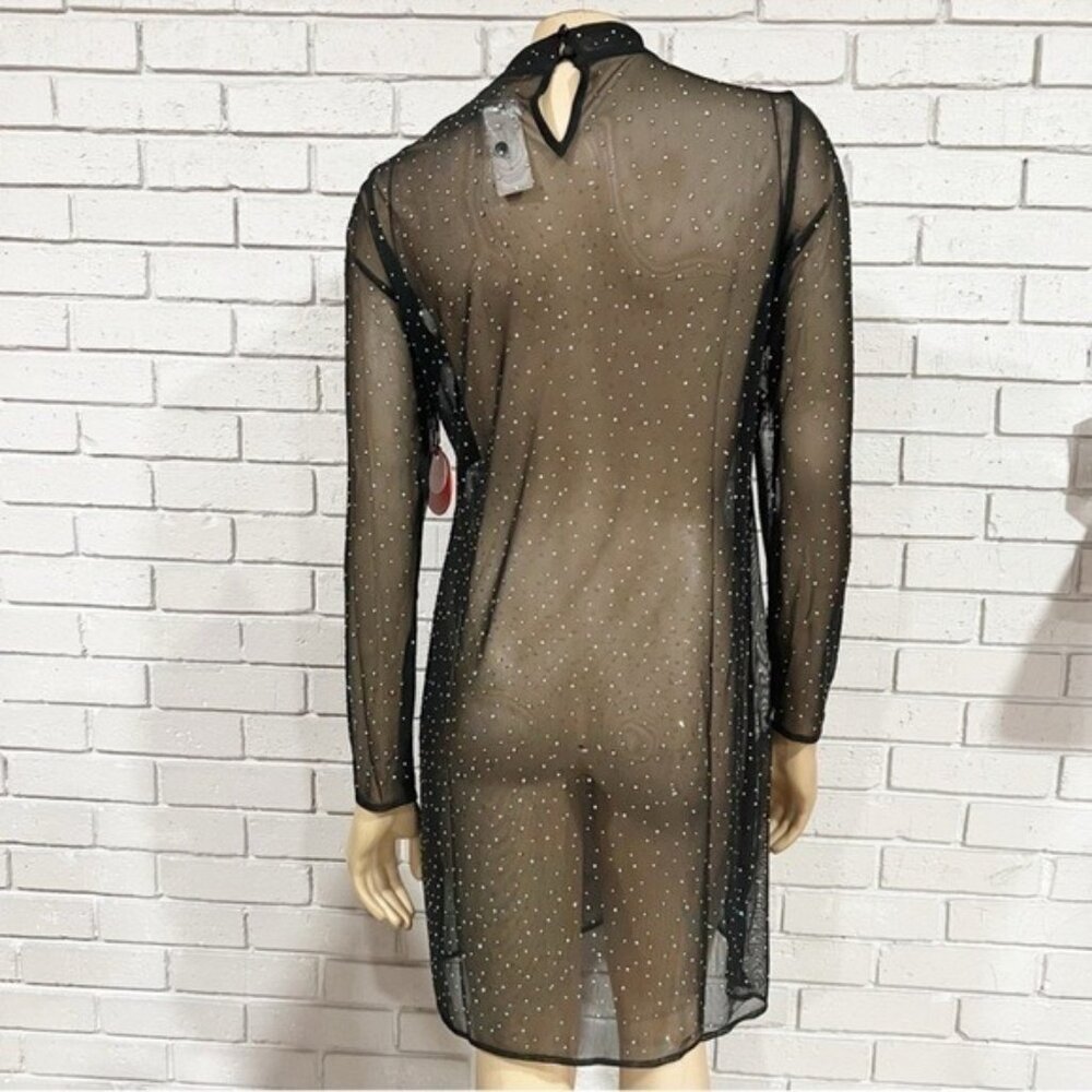 Eva Franco Long‑Sleeve Sheer Mesh Rhinestone Tunic Top, Size M — Statement Layer - Picture 4 of 7